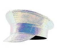 Gissroys Chapeau militaire en cuir breveté pour femmes Chapeau d'enterrement de vie de garçon Paillettes Dj Capitaine Spectacle Club Coiffe Casquette bleu marine pour adulte