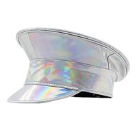 Gissroys Chapeau militaire en cuir breveté pour femmes Chapeau d'enterrement de vie de garçon Paillettes Dj Capitaine Spectacle Club Coiffe Casquette bleu marine pour adulte