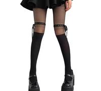 Gissroys Collants patchwork transparents pour femmes et adolescentes avec nœuds en ruban opaques à motifs - Collants montants mi-hauts - Leggings pour femme, Noir velouté, Taille unique
