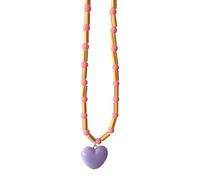 Gissroys Collier de perles colorées à longueur réglable avec pendentif en forme de cœur texture en résine pour un look tendance et tendance pour femme, taille unique, Comme décrit, Comme décrit.