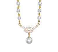 Gissroys Collier tendance à deux tons de perles synthétiques avec fermoir réglable, bijoux élégants pour fêtes, dîners, mariages, bijoux pour femmes, taille unique, Comme décrit, 1