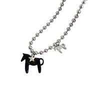 Gissroys Collier tendance avec pendentif cheval hypoallergénique en acier inoxydable - 3 couleurs - 44 cm de long - Pour un usage quotidien - Élégant collier avec pendentif cheval - Taille unique