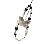 Gissroys Cordon de téléphone portable décoratif élégant polyvalent Décoration de téléphone portable Cordon perlé tourné vers l'avenir pour smartphones Voyage Pendentif papillon noir pour femmes