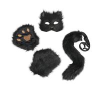 Gissroys Costume de renard d'Halloween avec queue en peluche et gants pour enfants, queue de loup et oreilles de chat en fourrure