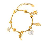 Gissroys Élégant bracelet lune solaire en acier inoxydable avec diamants La chaîne d'extension de 16 cm + 4 cm pour femmes accessoire en acier de lune de soleil détaillé, Gold, Comme décrit, Comme