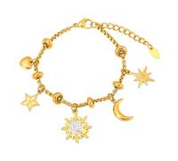 Gissroys Élégant bracelet lune solaire en acier inoxydable avec diamants La chaîne d'extension de 16 cm + 4 cm pour femmes accessoire en acier de lune de soleil détaillé, Gold, Comme décrit, Comme