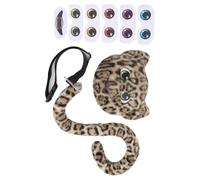 Gissroys Ensemble d'accessoires de costume léopard en peluche, masque léopard, yeux et bouche autocollants