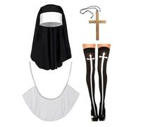 Gissroys Ensemble de costume de nonne avec chapeau, collier, pendentif croix, chaussettes hautes pour Halloween, cosplay, carnaval, fête à thème, costume d'Halloween