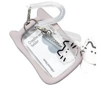 Gissroys Étui de protection pour cartes d'oreilles pour chat - Belle protection pour carte de bus - Porte-clés - Joli porte-cartes photo - Étui d'oreille pour chat - Bus transparent - Photocard, gris