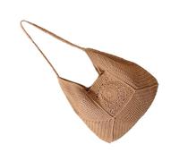 Gissroys Femmes Sac à Pailles Sac de Plage Mode Épaule Creux Vacances Grande Capacité Avant-bras Baiser Sac à Main Convient pour Femmes Mode Aisselles Paille de Plage Épaule, café