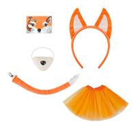 Gissroys Foxes Ensemble d'accessoires de costume en peluche queue faux nez oreilles de chat bandeau animaux cosplay accessoires de costume pour Halloween renard ensemble queue en peluche robe animal