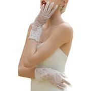 Gissroys Gants de mariée élégants en dentelle pour mariage fête événement formel tulle respirant motif broderie mouvement de la main cérémonie gants d'événement formels femmes, Blanc laiteux, taille