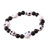 Gissroys Hip Hop Styles Crâne Bracelet de perles Unisexe Streetwear Chaîne à main élastique Armée Fait à la main Accessoire de mode Streetwear Bracelet, taille unique, comme décrit