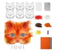 Gissroys Lot de 29/42 masques de chats d'animaux non peints avec bordure en fourrure pour les yeux - Pour mascarade, Halloween, cosplay, loisirs créatifs