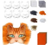 Gissroys Lot de 29/42 masques de chats d'animaux non peints avec bordure en fourrure pour les yeux - Pour mascarade, Halloween, cosplay, loisirs créatifs