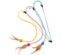 Gissroys Lot de 3 baguettes magiques pour chat - Tubes en maille flexibles et colorés - Avec embouts à plumes - Favorise l'activité de jeu active - Bâton à ressort avec cloches