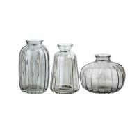 Gissroys Lot de 3 vases à bourgeons en verre transparent contemporain Design épais sûr Récipient à fleurs nervuré Salon centres de table Décors Vases minimalistes modernes