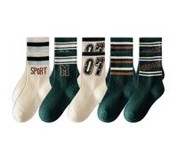Gissroys Lot de 5 paires de chaussettes d'écolier pour enfants - Mode sport printemps coton avec impression de lettres - Chaussettes confortables pour adolescent, Dark Green Sports So, XXL