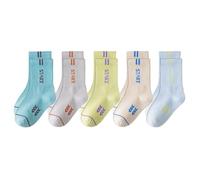 Gissroys Lot de 5 paires de chaussettes d'écolier pour enfants - Mode sport printemps coton avec impression de lettres - Chaussettes confortables pour adolescent, e, XL