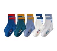 Gissroys Lot de 5 paires de chaussettes d'écolier pour enfants - Mode sport printemps coton avec impression de lettres - Chaussettes confortables pour adolescent, Rayures au talon, XXL