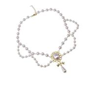 Gissroys Luxueux collier de perles en résine à deux couches Vintage French Court Cou Bijoux Parfait pour les robes de mariage