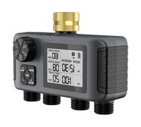 Gissroys Minuteur de tuyau d'arrosage automatique à 4 zones - Modes de retard de pluie manuel IPX5 - Résistant aux intempéries - En laiton - Contrôleur d'arrosage pour cour - Minuterie d'eau