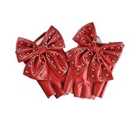 Gissroys Populaires Bowknot Rivets Mitaines Mitaines en Cuir PU Gants à Main Cool Lavage à la Main pour Événement Punk et Spectacles sur scène, rouge, taille unique