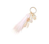 Gissroys Porte-clés hexagonal artistique décoré de pompons à plumes doux attrape-rêves mystique Cadeau à la mode pour sacs, Blanc., taille unique