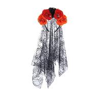 Gissroys Serre-tête à fleurs pour Halloween, tête de mort, voile de style Lolita, couvre-chef, accessoires de fête, décorations de cheveux, guirlande d'Halloween pour femme