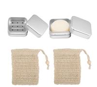 GisWell Lot de 4 boîtes à savon en aluminium - Étanche - Avec 2 sachets à savon en coton et lin - Pour le voyage et la maison - Inoxydable - Carré