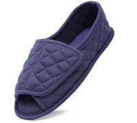 Git-up Chaussons Femme Bout Ouvert Coton, Chaussures de Maison Réglables en Mousse à Mémoire de Forme, Pantoufles Femme Confortable Indoor Slippers, Bleu 6