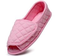 Git-up Chaussons Femme Bout Ouvert Coton, Chaussures de Maison Réglables en Mousse à Mémoire de Forme, Pantoufles Femme Confortable Indoor Slippers, Rose 6