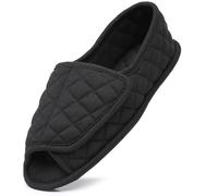 Git-up Chaussons Femme Bout Ouvert Coton, Chaussures de Maison Réglables en Mousse à Mémoire de Forme, Pantoufles Femme Confortable Indoor Slippers, Noir 9