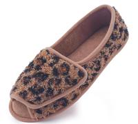 Git-up Chaussons Femme en Mousse à Mémoire Confortable Respirante Bout Ouvert Peluche Chaud Antidérapage Maison Pantoufles pour Intérieur et Extérieur, Léopard-Marron 9