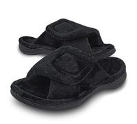 Git-up Chaussons Femme Mousse à Mémoire avec Support de l'arche Ajustable Crochet et Boucle Diabétique Large Bout Ouvert Pantoufles de Maison Extérieur et Intérieur, Noir 8/9