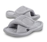 Git-up Chaussons Femme Mousse à Mémoire avec Support de l'arche Ajustable Crochet et Boucle Diabétique Large Bout Ouvert Pantoufles de Maison Extérieur et Intérieur, Gris 9.5/10.5