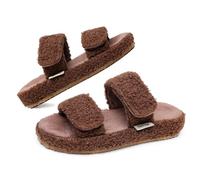 Git-up Chaussons pour femmes avec soutien de la voûte plantaire et fermeture à boucle et crochets réglable, semelle en EVA durable, Café 42/43