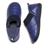 Git-up Chaussons pour hommes en mousse à mémoire de forme avec empiècements élastiques, chauds et tricotés, chaussures d'intérieur/extérieur avec semelle antidérapante, Bleu 12
