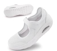Git-up Femmes Confortable Travail Infirmière Chaussures Antidérapantes Réglable Respirant Walking Buffer Fitness Casual Nursing Orthèse Baskets Légères, Blanc 38