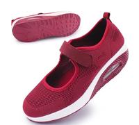 Git-up Femmes Confortable Travail Infirmière Chaussures Antidérapantes Réglable Respirant Walking Buffer Fitness Casual Nursing Orthèse Baskets Légères, Maille-Rouge 40