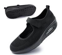 Git-up Femmes Confortable Travail Infirmière Chaussures Antidérapantes Réglable Respirant Walking Buffer Fitness Casual Nursing Orthèse Baskets Légères, Maille-Noir 36