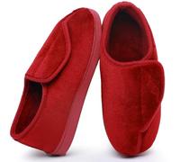 Git-up Pantoufles Diabétiques en Mousse à Mémoire de Forme pour Femmes Arthrite Œdème Chaussons Confortables Réglables Bout Fermé, Red 7.