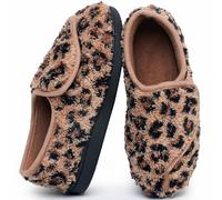 Git-up Pantoufles Diabétiques en Mousse à Mémoire de Forme pour Femmes Arthrite Œdème Chaussons Confortables Réglables Bout Fermé, Léopardjaune 7.5