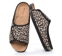 Git-up Sandales à Semelle Intérieure en Liège pour Femmes, Pantoufles de Soutien de la Voûte Plantaire Ouverte Réglables, Semelle Extérieure Antidérapante intérieur/extérieur, Leopard 38