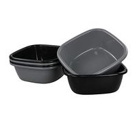 Gitany Bassine Plastique Petite, Carré, Noir et Gris, Ensemble de 6