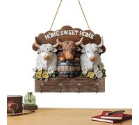 Gitekain 2D Flat Cow Key Holder Wall Mount, Wooden Key Rack with 4 Hooks, Functional Coat and Keys Organizer for Hallway, Bathroom, Kitchen, Closet, Living Room, Bedroom, Office, Apartment, or Home
