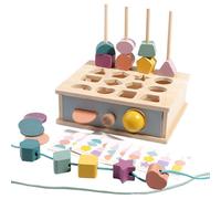 Gitekain Wooden Shape Sorter, Fine Motor Skills Learning Toy, Sequencing Block Matching and Lacing Beads Stem Game for Toddler, Boys Girls, 8.66x6.89x2.83 inches, Brown