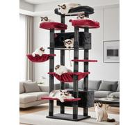 Gitelsnour Arbre à chat d'intérieur pour chats d'intérieur de grande taille - Tour à chat de 188 cm avec 3 grandes plateformes, 2 paniers, 2 niches, griffoirs multi-niveaux - Noir et rouge - GCT030BR