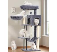 Gitelsnour Arbre à chat GCT004SG - Tour à chat pour chats d'intérieur - 110 cm - Avec tube en acier robuste - Hamac pour petits chats et chatons - Arbre à chat - Gris fumé