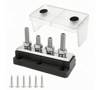 Gitohoni Barre de Véhicule Bloc de Bornes Busbar Borne M8 Module de Répartition Courant Bande Métal Conductrice Couvercle Anti-poussière Base Nylon Isolant, Noir, M8-4 Poteaux